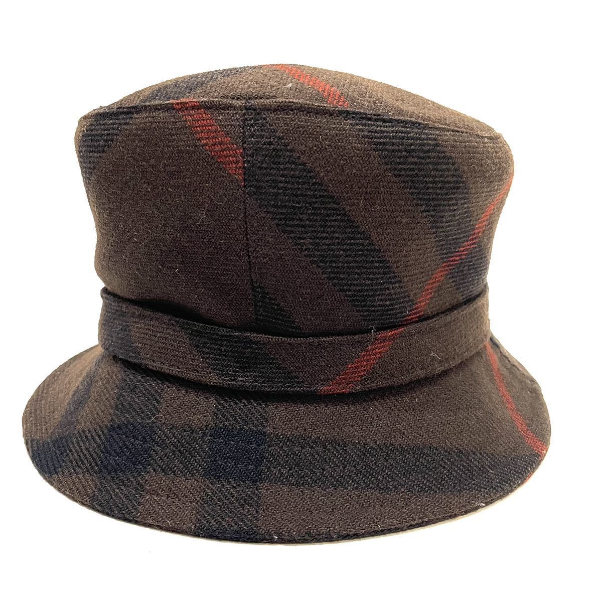 正規品 BURBERRY BY PHILIP TREACY CHECK WOOL HAT バーバリー チェック ウール バケットハット 帽子 ブラウン_画像4