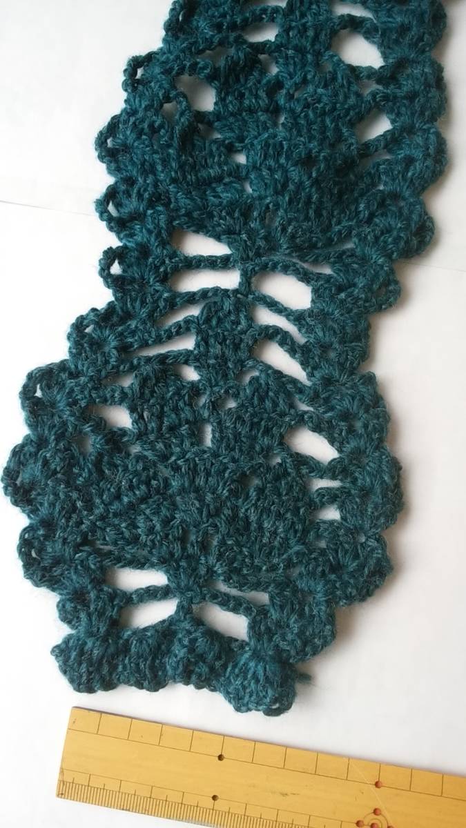 手編み　マフラー　植物模様　藍色_画像4