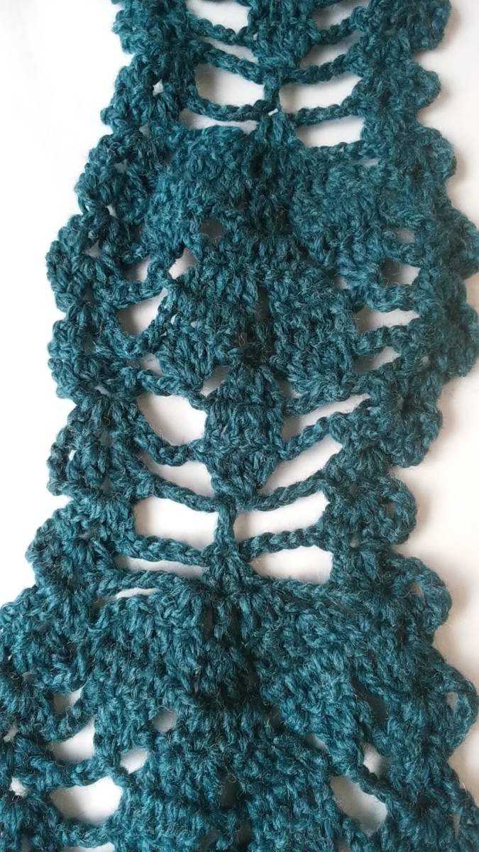 手編み　マフラー　植物模様　藍色_画像5