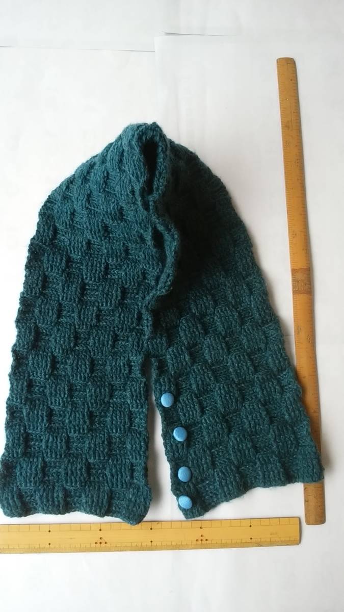 手編み　市松模様のミニマフラー　藍色_画像3