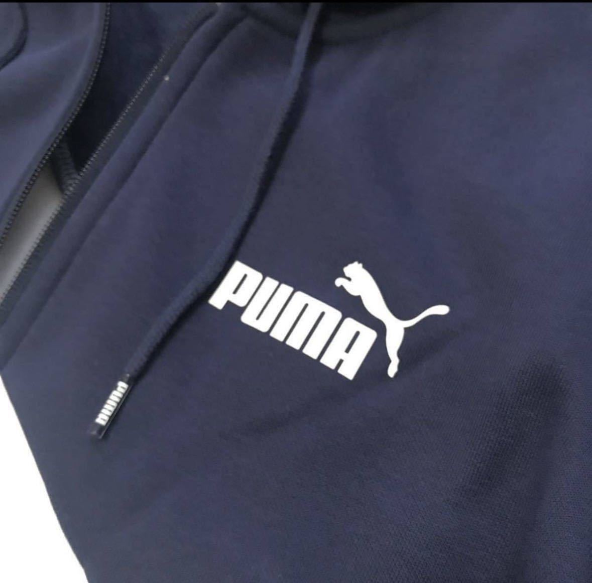 ◎036新品【メンズL】紺白 プーマ スウェット ゴルフにオススメ パーカー アップ ジャージ 裏起毛 PUMA POWER キャット スポーツウェア_画像4