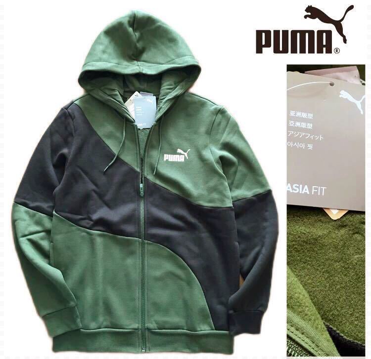 ◎021新品【メンズXL】カーキ プーマ スウェット ゴルフにオススメ パーカー アップ ジャージ 裏起毛 PUMA POWER キャット スポーツウェア_画像1