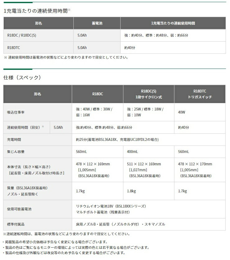 HiKOKI コードレスクリーナ R18DTC(NN)+バッテリBSL36A18BX+充電器UC18YDL2付 18V対応 日立 ハイコーキ オリジナルセット品_画像5