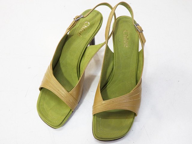 クロエ Chloe オープントゥ ハイヒール col.オリーブ系■size 36 1/2（23.5cm相当） ヒール高8.5cm■サンダル パンプス_画像1