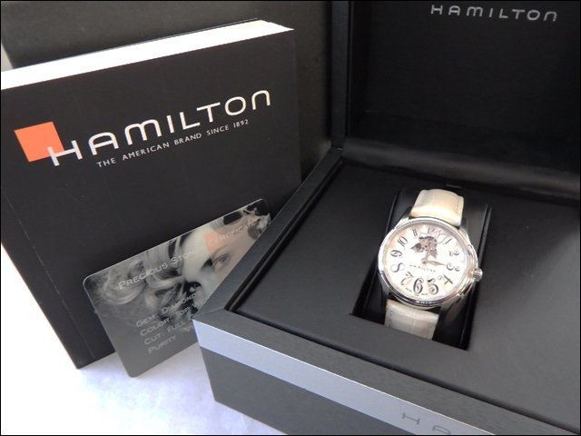 美品 HAMILTON/ハミルトン◆ジャズマスター/H323650◆レディース腕時計 自動巻き 裏スケ 革ベルト シルバー文字盤 冊子・元箱付の画像9