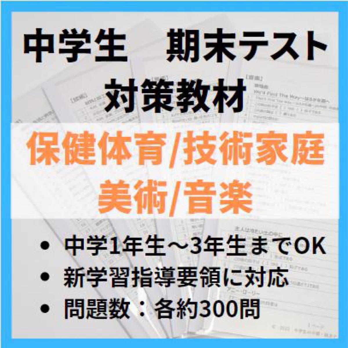 中学生　副教科実技期末テスト対策教材　保健体育　技術家庭　音楽　美術　各300問