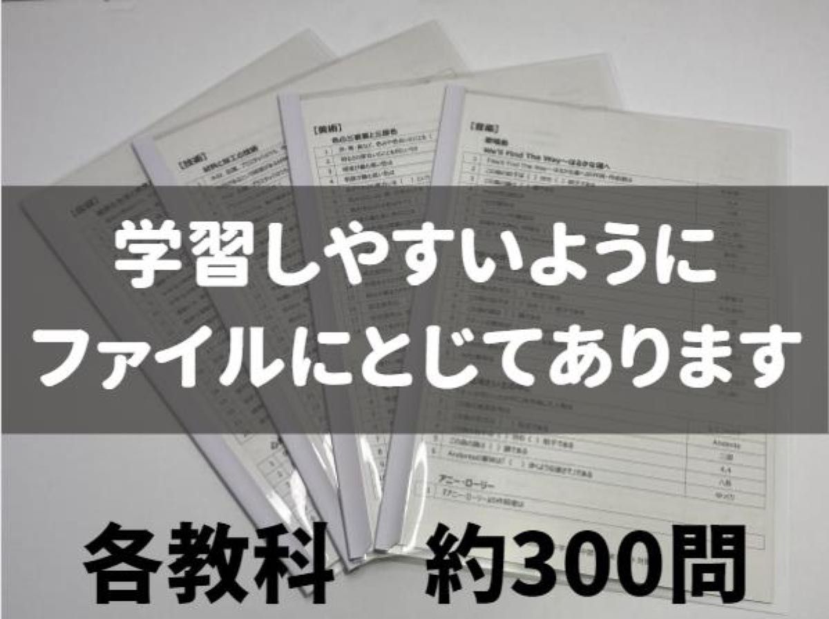 中学生　副教科実技期末テスト対策教材　保健体育　技術家庭　音楽　美術　各300問