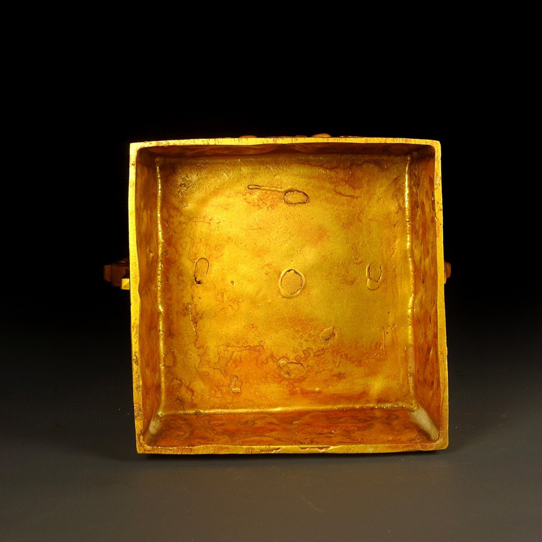 ▽鴻▽ 銅製 塗金 雙耳 聚寶鼎 置物 古賞物 中国古玩 中国古美術