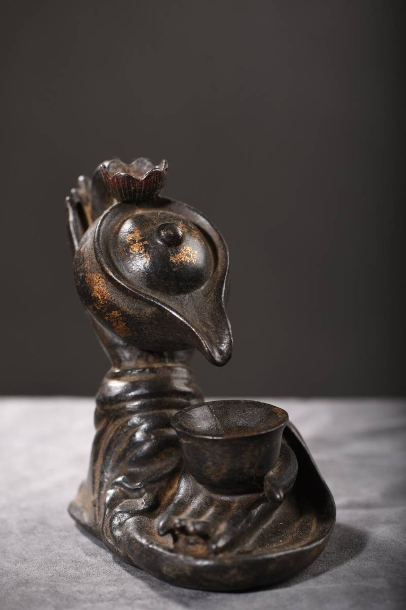 ▽鴻▽ 銅製 泥金 手裡乾坤倒流香 置物 古賞物 中国古玩 中国古美術
