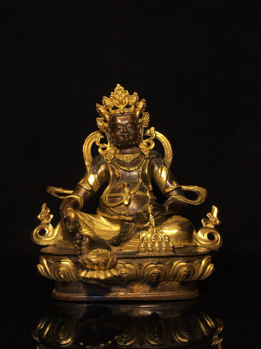 ▽鴻▽ 銅製 塗金 黄財神像 置物 古賞物 中国古玩 中国古美術