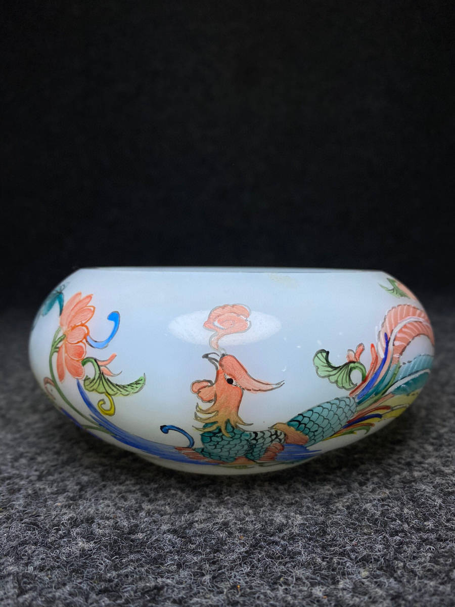 ▽鴻▽ 琉璃製 細密彫 鳳紋 筆洗 置物 古賞物 中国古玩 中国古美術