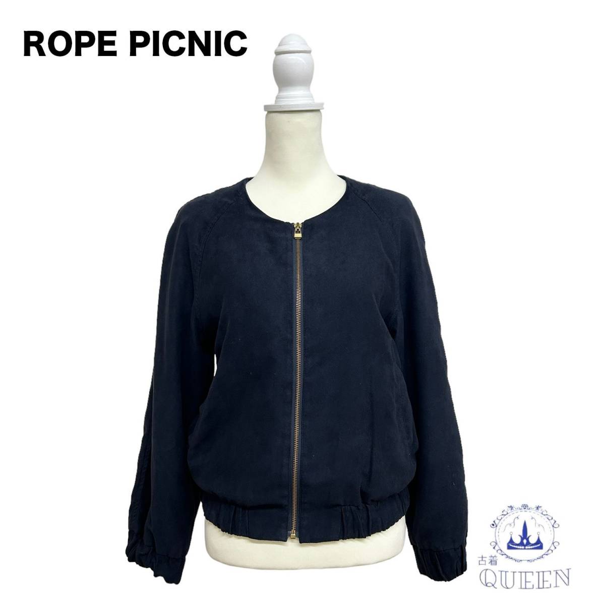 ☆美品 ROPE' PICNIC ロペピクニック ジャケット アウター ジャンパー ブルゾン 長袖 ラウンドネック ジップ レディース ネイビー 40 c19_画像1