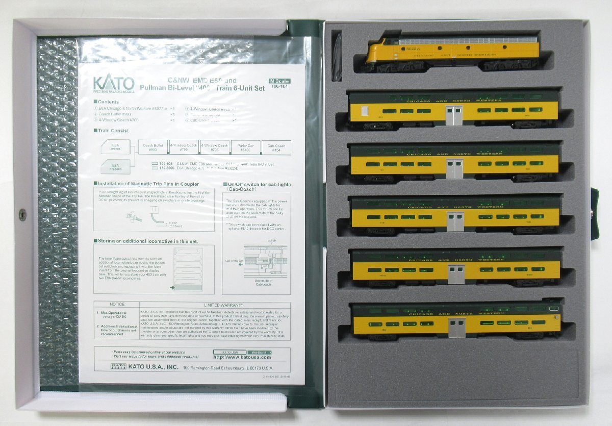 KATO 106-104 C&NW EMD E8A and Pullman Bi-Level400 Train 6-Unit Set【A'】pxn010407_画像2