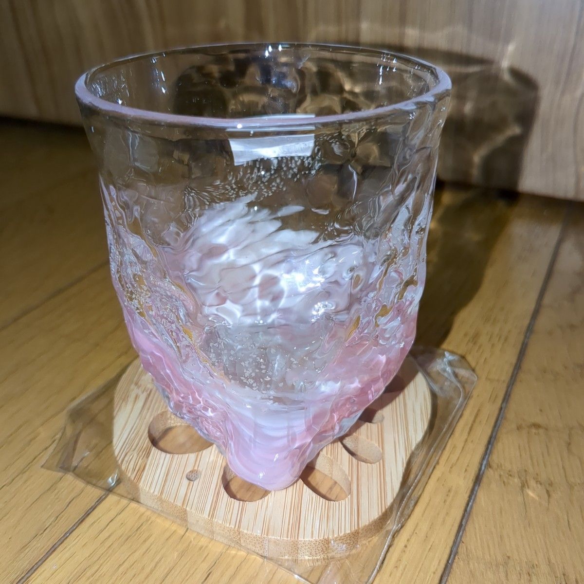 琉球ガラス 海蛍三角グラス ロックグラス ペアグラス 木製 コースター付