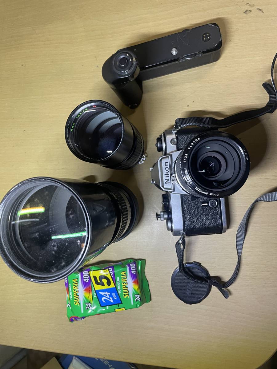 現状品 中古 NIKON ニコン FE ブラックボディ黒 + NIKKOR 43-86mm 200mm 300mm F3.5 一眼レフカメラ フィルムカメラ ジャンク_画像3