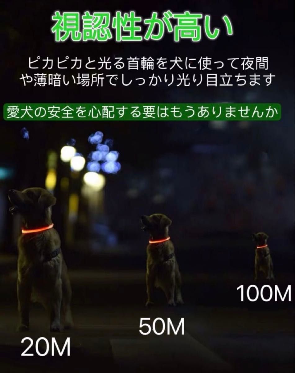 夜散歩 大型犬 中型犬 小型犬　光る ペット ライト 犬用首輪  USB充電