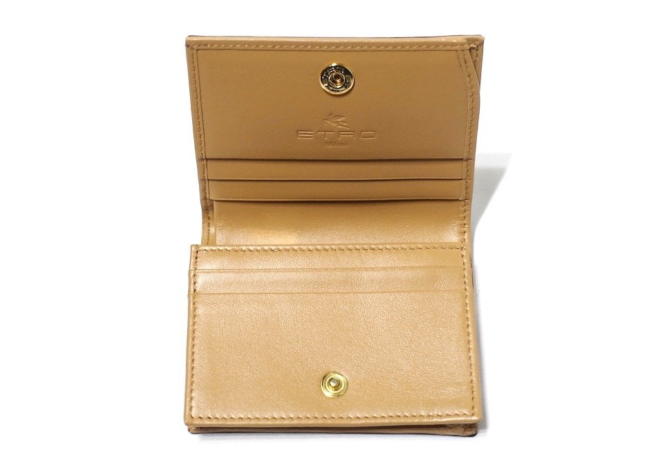  as good as new ultimate beautiful goods ETRO Etro DESERT MIRAGESpeiz Lee pattern compact wallet folding twice purse sand .. ...PVC× leather giraffe 
