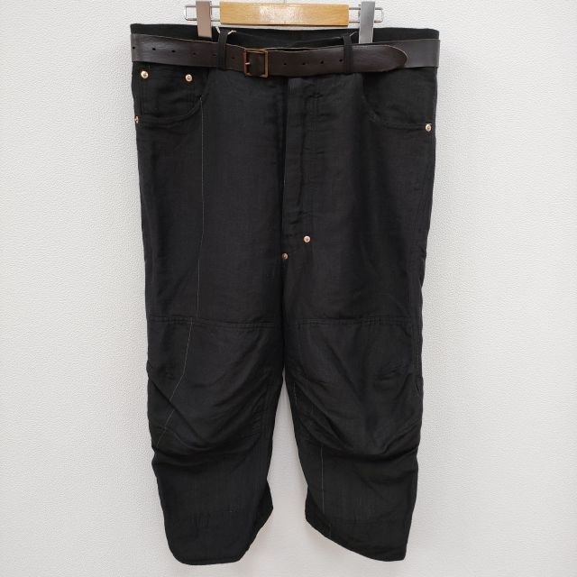 4-0105M☆Paul Harnden Mens Jeans Belt ジーンベルト ウールリネン ベルト付き サイズXS パンツ ブラック ポールハーデン 231415_画像1