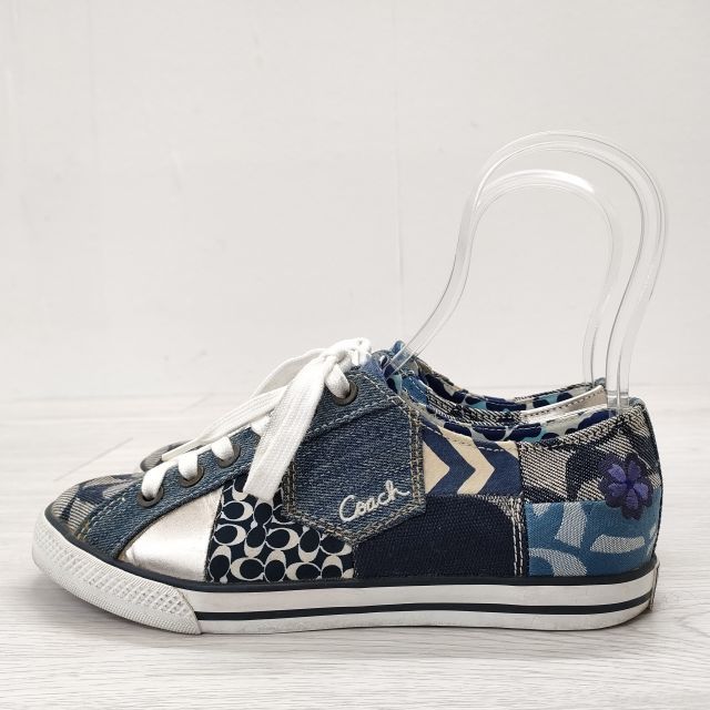 COACH size 5 1/2M patchwork Denim pattern sneakers blue white Coach 3-1225G 230532