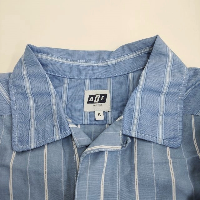 AiE シャツジャケット アメリカ製 ストライプ サイズS 切替 スナップボタン 長袖シャツ ライトブルー エーアイイー 4-0105M F94991_画像3