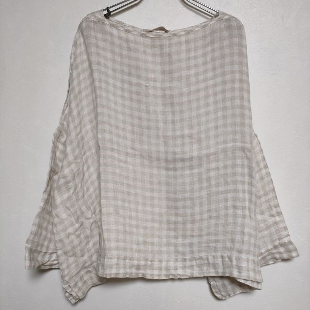 METTA MELBOURNE SAILOR BOXY TOP 定価17600円 チェック リネン ブラウス シャツ 23SS ベージュ メッタメルボルン 4-0117M 222534_画像1