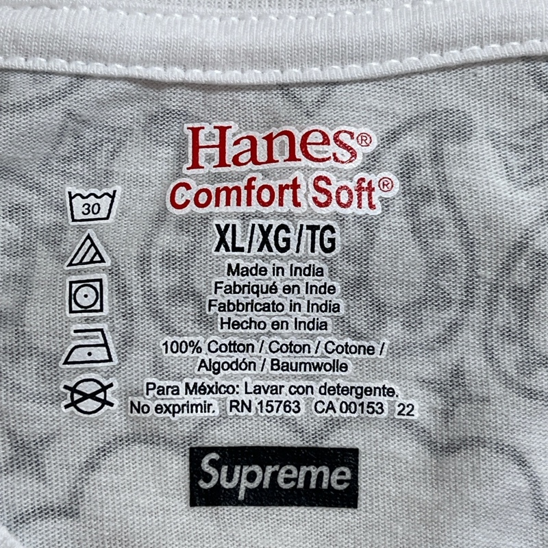 Supreme/シュプリーム/Hanes ボディ/ペイズリー柄/パックTシャツ/裾スモールロゴプリント/半袖Tシャツ/総柄/XLサイズ/ホワイト_画像6