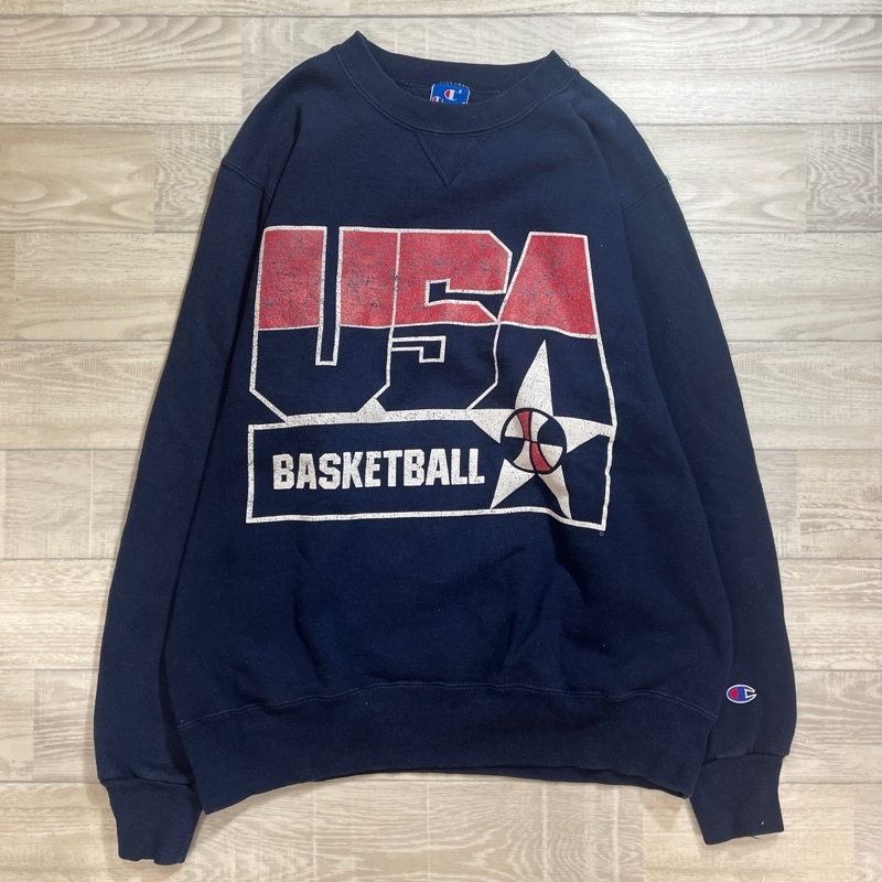 Champion/チャンピオン/90s/USA製/USA BASKETBALL/プリント/クルーネックスウェットシャツ/L/ネイビー/バスケットボール