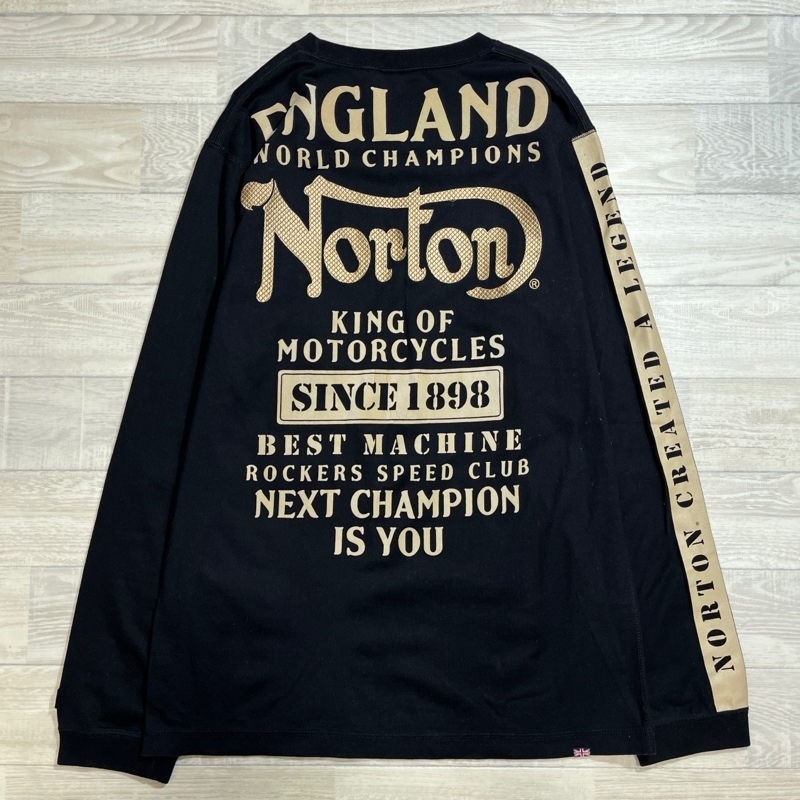 Norton/ノートン/両面 刺繍×プリント/アームプリント/長袖Tシャツ/ブラック/XXL/大きいサイズ/フロッキープリント_画像1