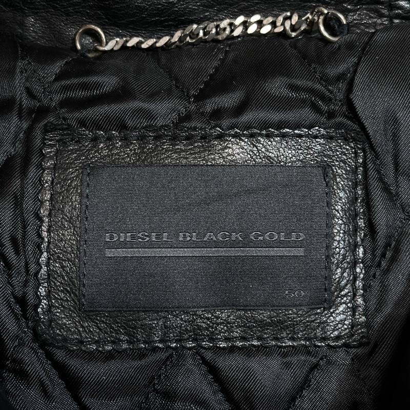 DIESEL BLACK GOLD/ディーゼル ブラックゴールド/シープスキン フーデッドライダースジャケット/バイカー/裏地ダイヤモンドキルト/サイズ50_画像7