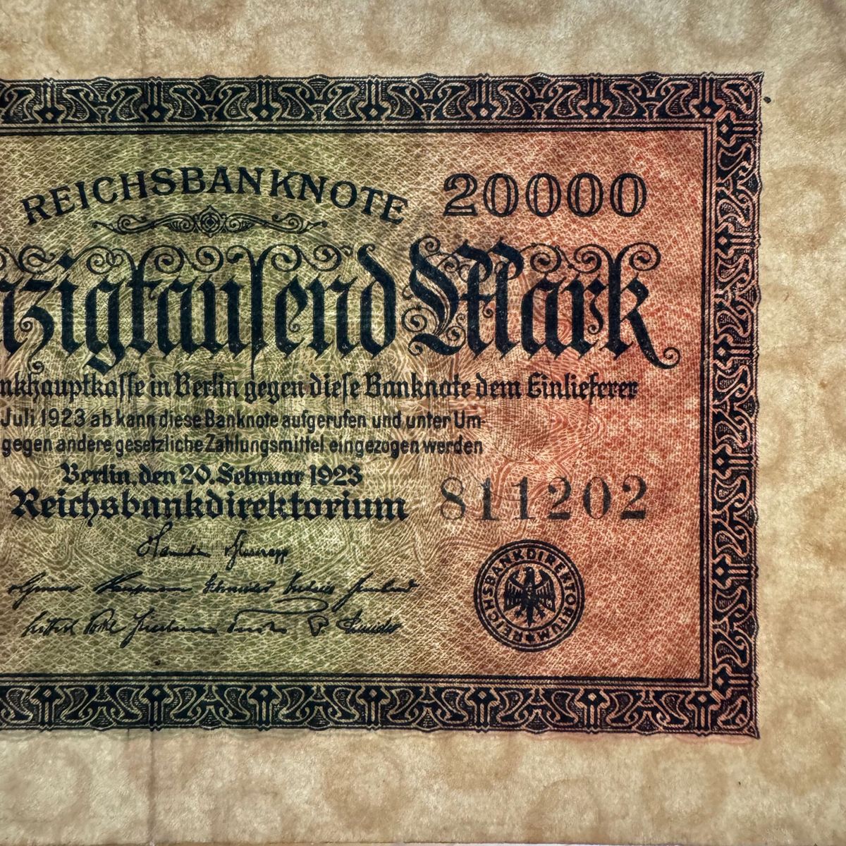 ドイツ  20000マルク紙幣   旧紙幣(失効券) 古紙幣 古札 ヴィンテージ アンティーク  外国貨幣 外国紙幣