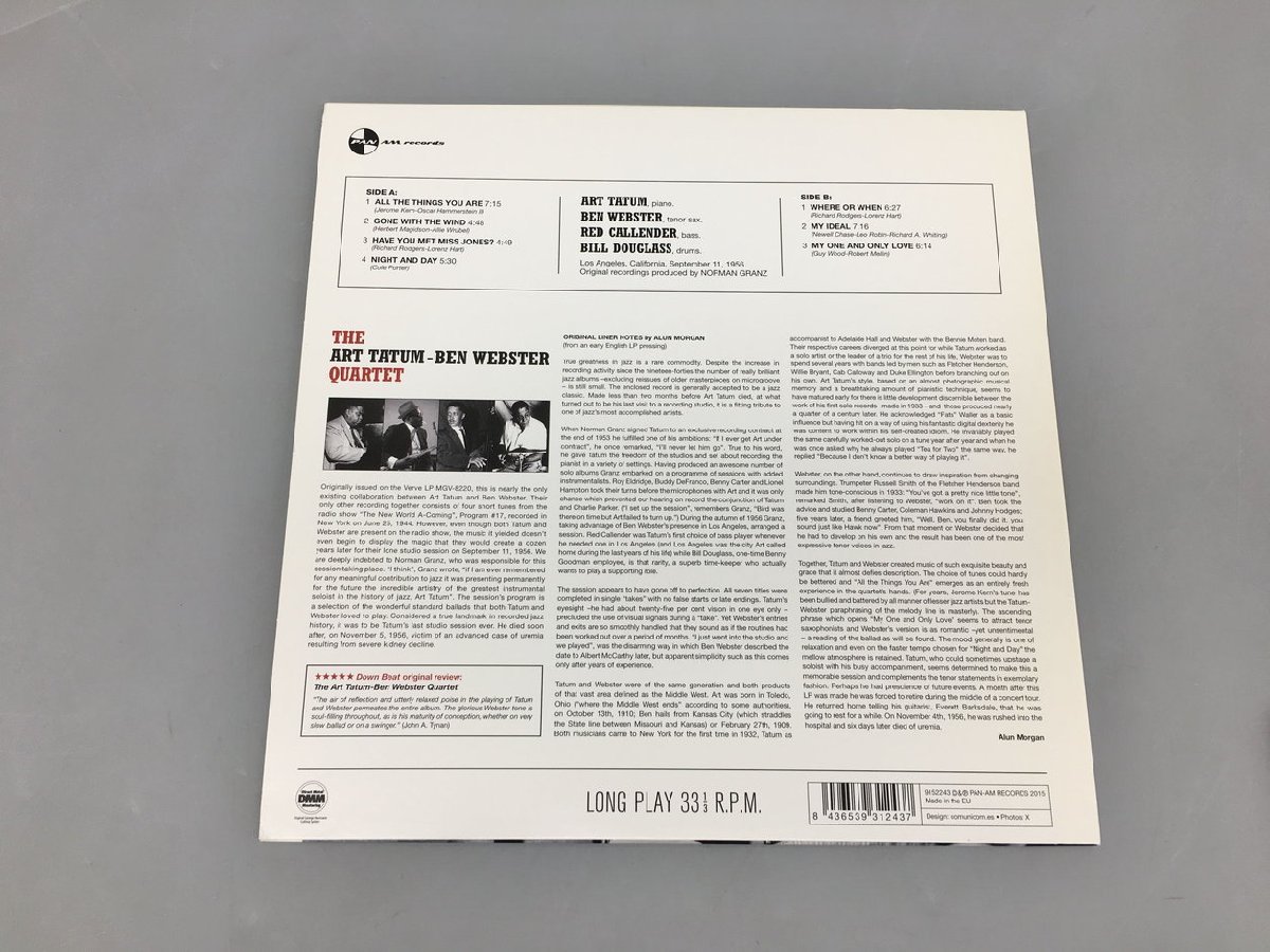 LPレコード Ben Webster Quartet Art Tatum Pan Am Records 9152243 2401LBM023_画像2