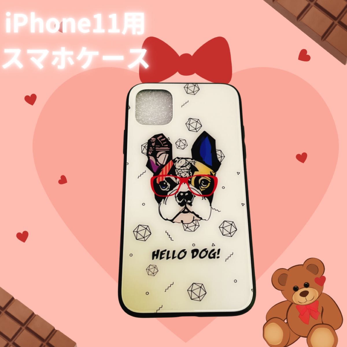 セール iPhone 11 スマホケース カバー 犬 ブルドッグ サングラス 白 ホワイト 耐衝撃 TPU