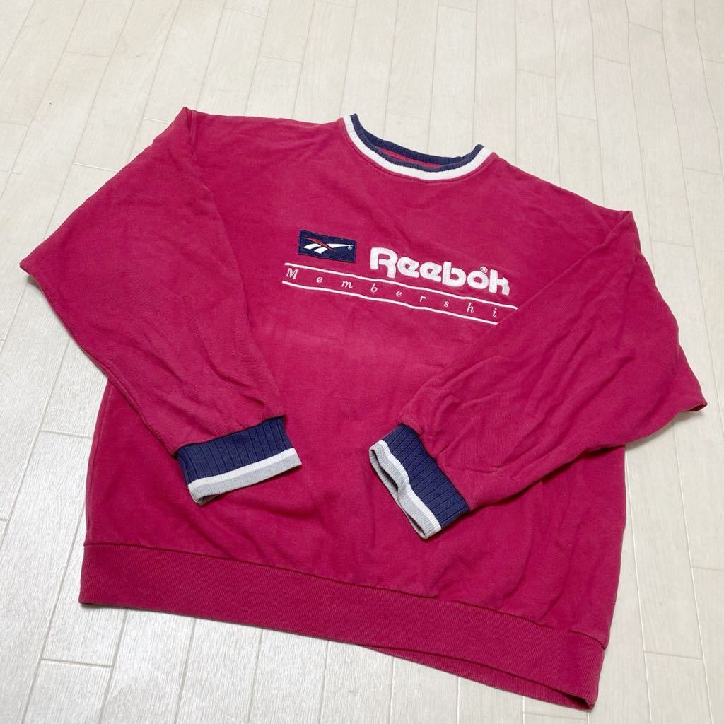 3806☆ Reebok リーボック トップス カットソー スウェット トレーナー カジュアル メンズ L レッド_画像1