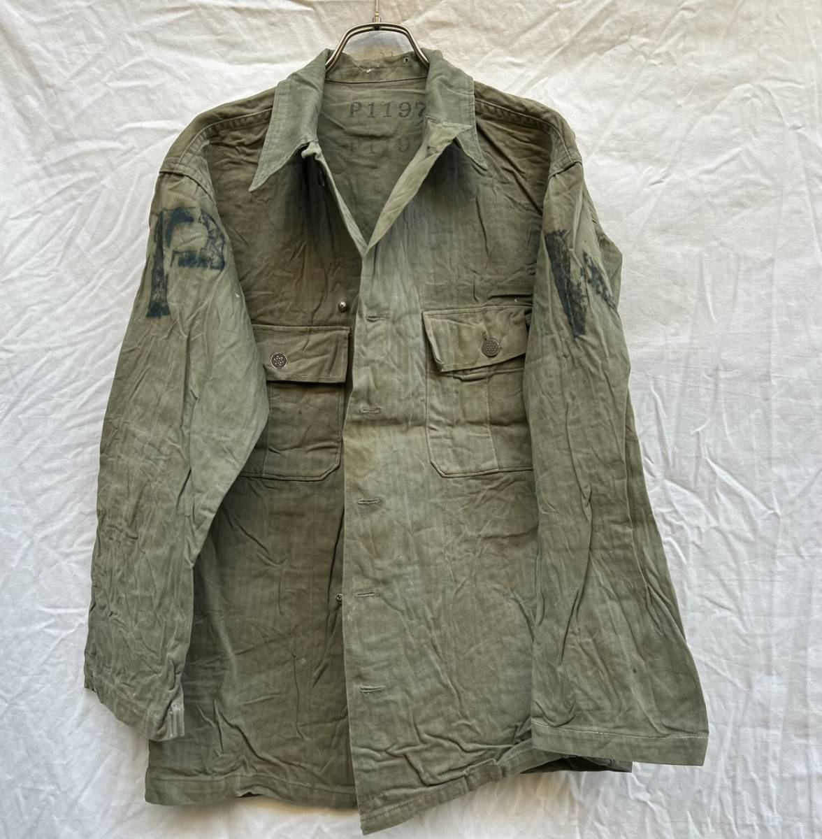 貴重 戦争捕虜 POW プリズナー 40s M-47 ヘリンボーン HBT フィールドジャケット ビンテージ US ARMY VINTAGE PW ステンシル STENCIL_画像4