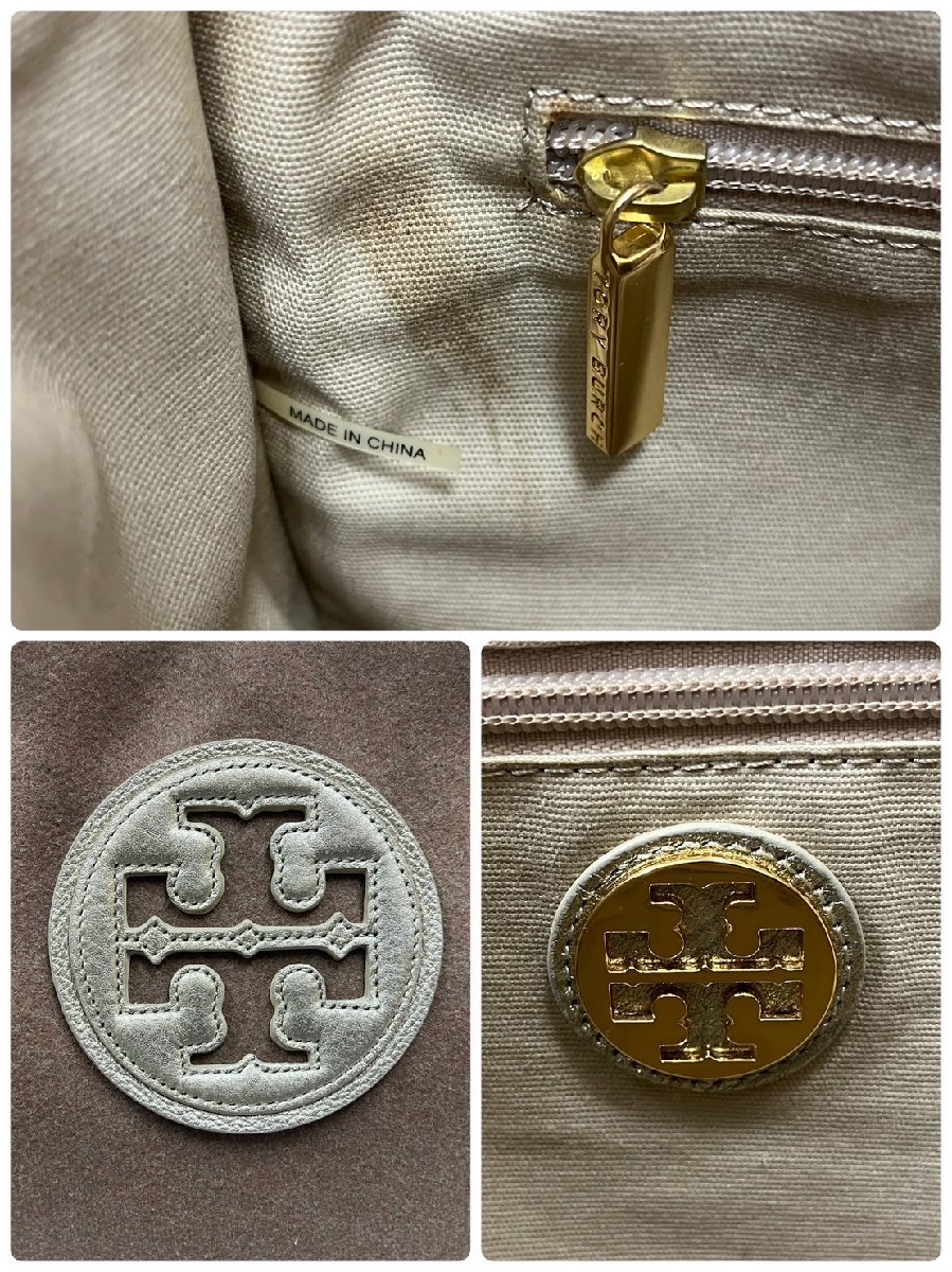 ▽▼トリーバーチ TORY BURCH トートバッグ 肩掛けバッグ ハンドバッグ フェルト×レザー ブラウン×ゴールド系カラー ロゴ レディース▼▽_画像10