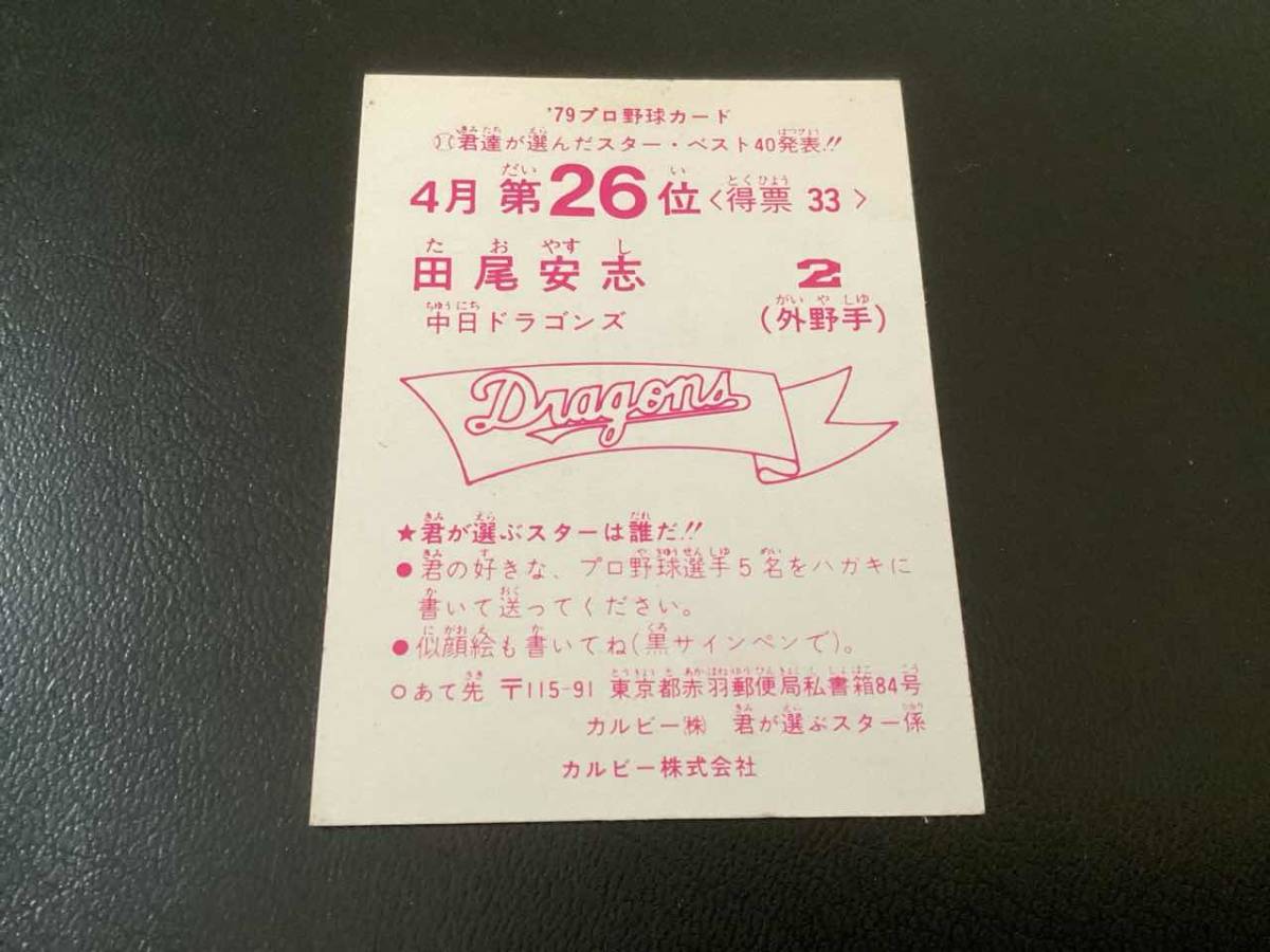 良品　カルビー79年　田尾（中日）4月第26位　プロ野球カード_画像2