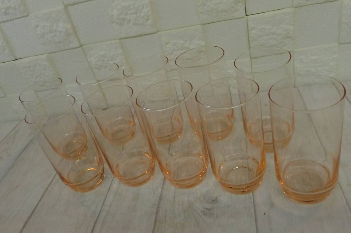 aa007● 未使用保管品 ピンクのタンブラー 10客揃 グラス ガラスコップ 硝子工芸/80_画像1