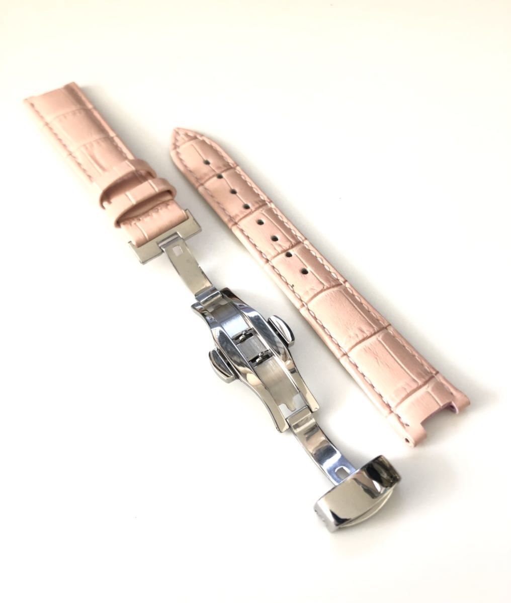 18mm 腕時計 凹型 革 レザーベルト 薄ピンク 桜 Dバックル 【対応】カルティエ パシャC/35 Cartierの画像4