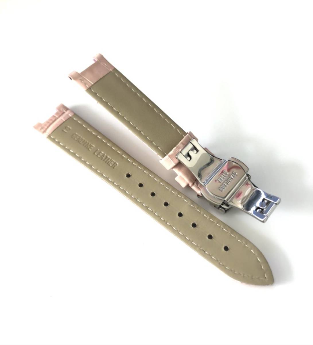18mm 腕時計 凹型 革 レザーベルト 薄ピンク 桜 Dバックル 【対応】カルティエ パシャC/35 Cartierの画像5