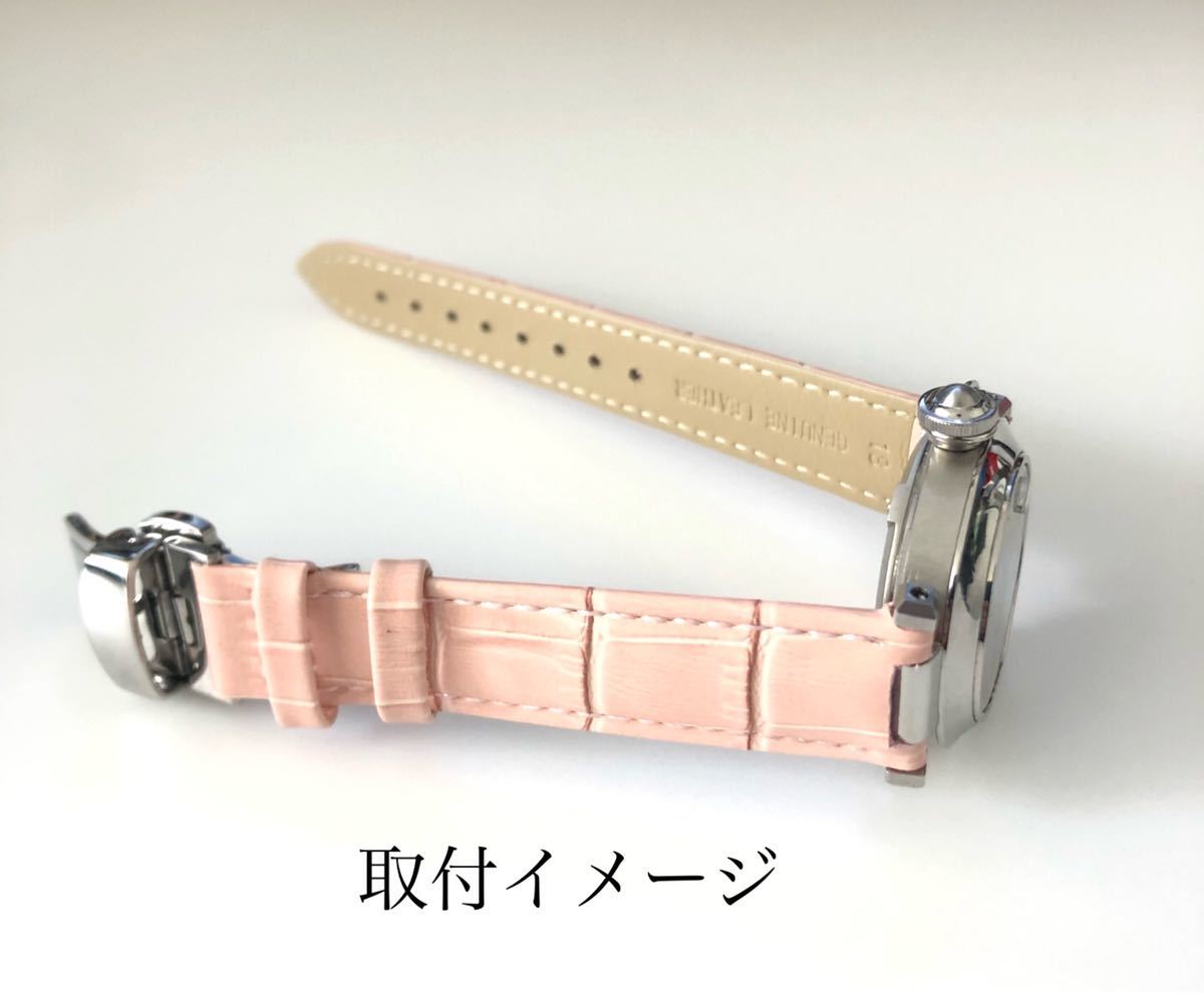 18mm 腕時計 凹型 革 レザーベルト 薄ピンク 桜 Dバックル 【対応】カルティエ パシャC/35 Cartierの画像8