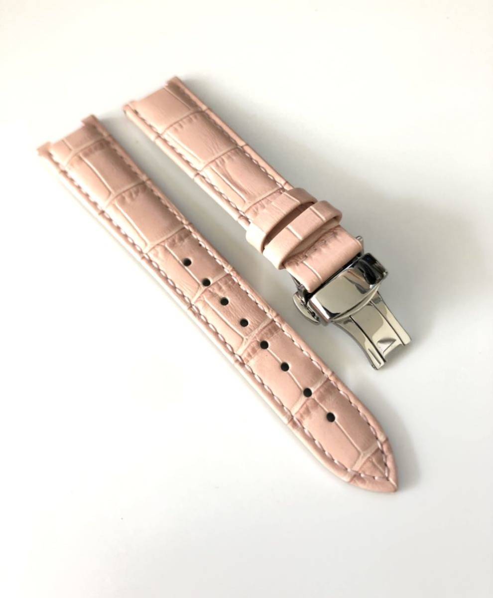 18mm 腕時計 凹型 革 レザーベルト 薄ピンク 桜 Dバックル 【対応】カルティエ パシャC/35 Cartierの画像2