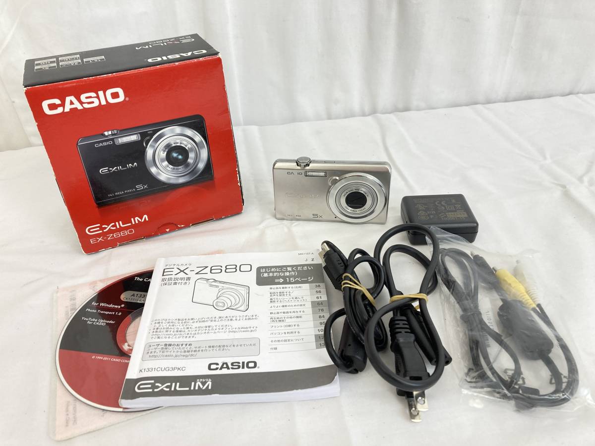 【JN92】(O) CASIO カシオ EXILIM エクシリム EX-Z680 デジタルカメラ 付属品セット USB充電 1410万画素 通電動作確認済み 中古現状品_画像1
