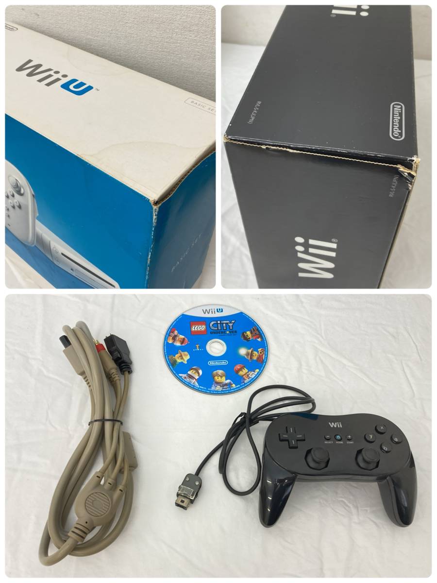 【OM66】(O)Nintendo ニンテンドー Wii 本体 2点セット RVL-001（JPN）WiiU WUP-001 BASIC SET GamePad 任天堂 ゲーム機 ジャンク扱い 中古_箱にシミやキズ等ございます。下:付属品。