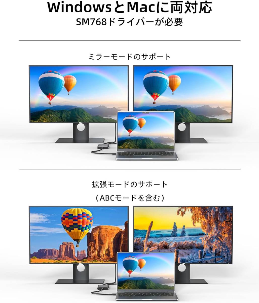 【送料無料】USB HDMI変換 USB 3.0 デュアル HDMI アダプター Windows/Mac OS 拡張モード対応 4K@30Hz/1080P60Hz 2モニター USB Type-A接続