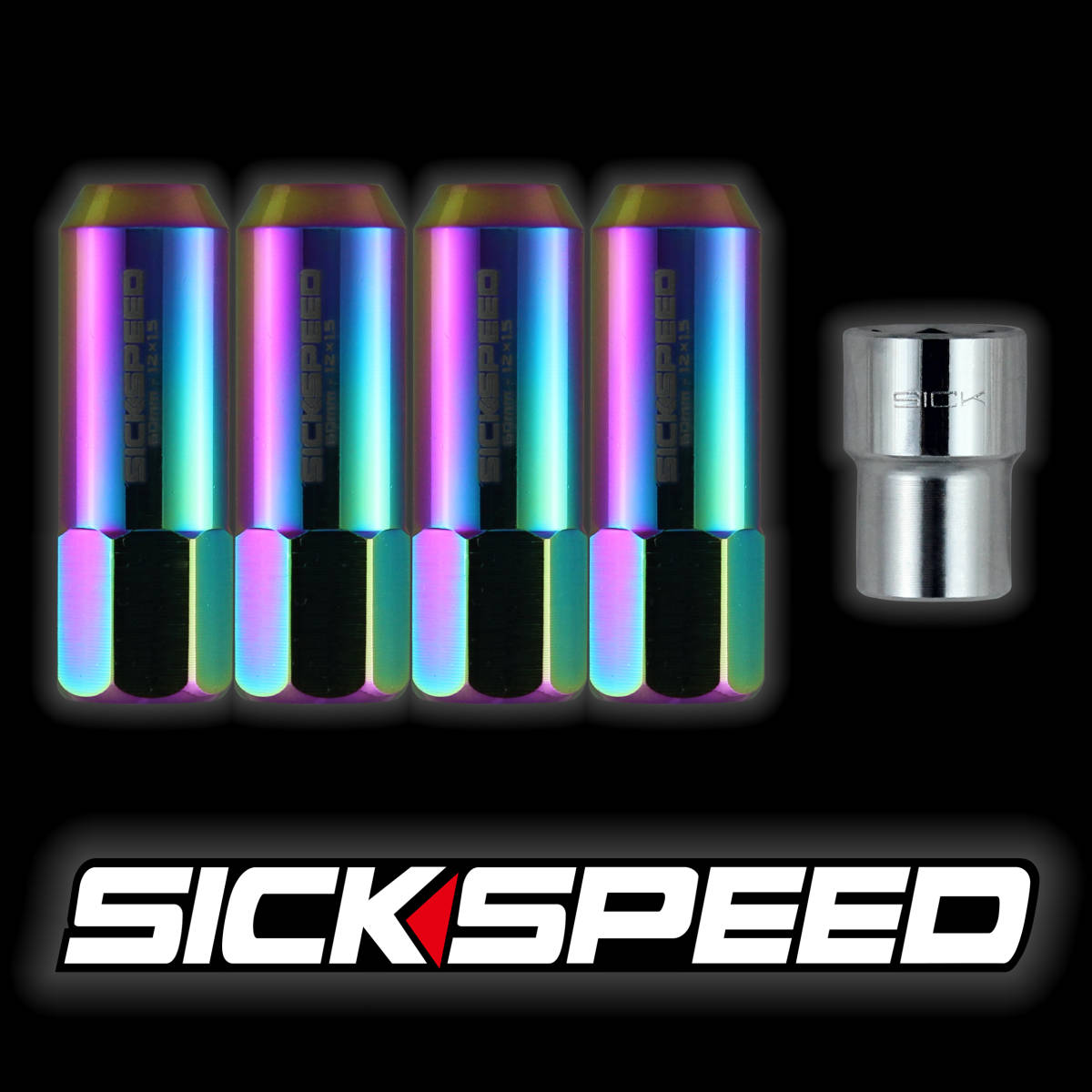 SICKSPEED ネオクローム P1.5 60mm 20本 ホイールナット 貫通 JDM USDM シックスピード スタンス ロックナット レクサス トヨタ ホンダ_ロックナットのオプションあります。