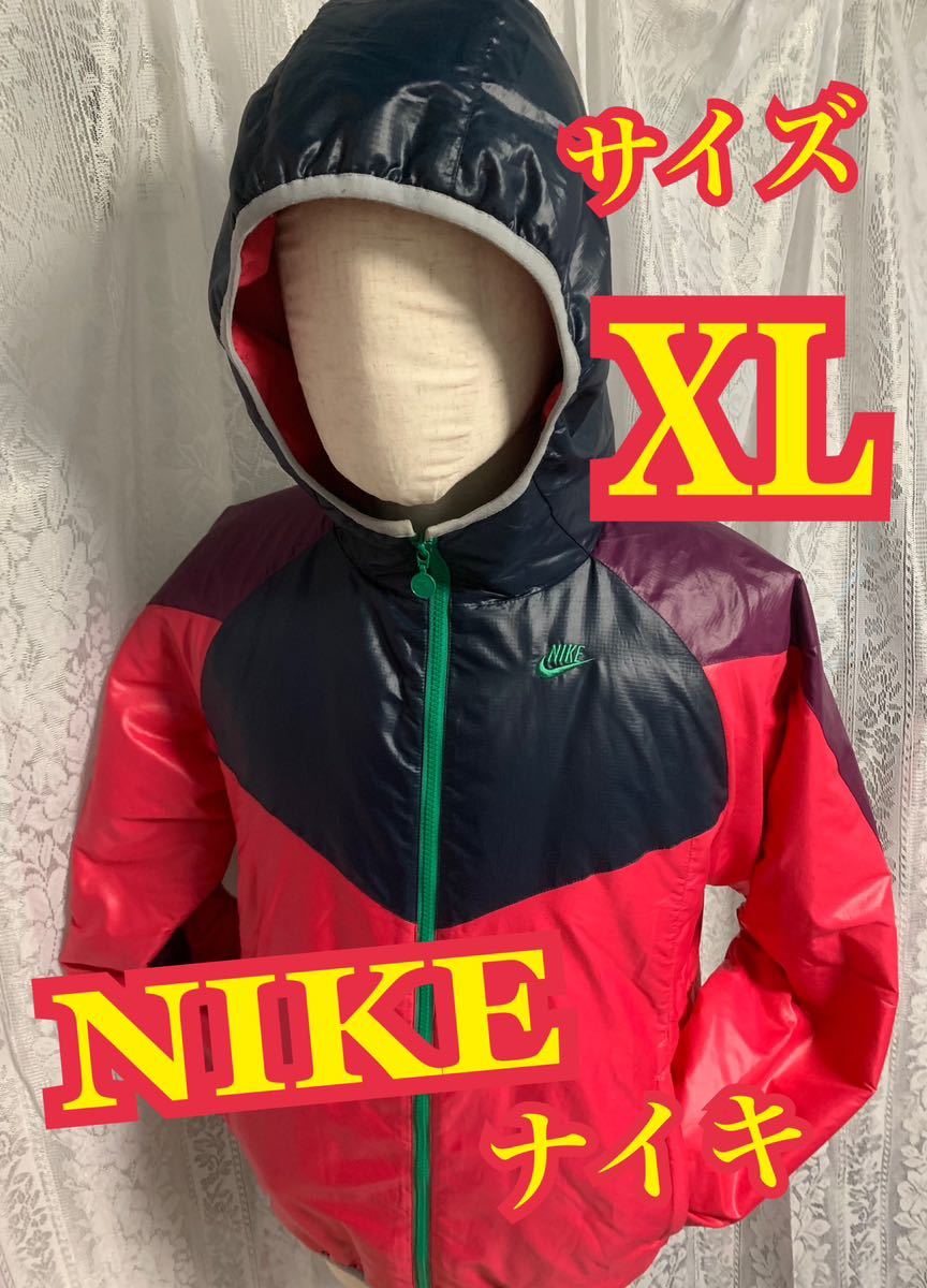 NIKE ナイキ　ナイロンジャケット　中綿　フードジャケット　ランニング　刺繍ロゴ　XL_画像1