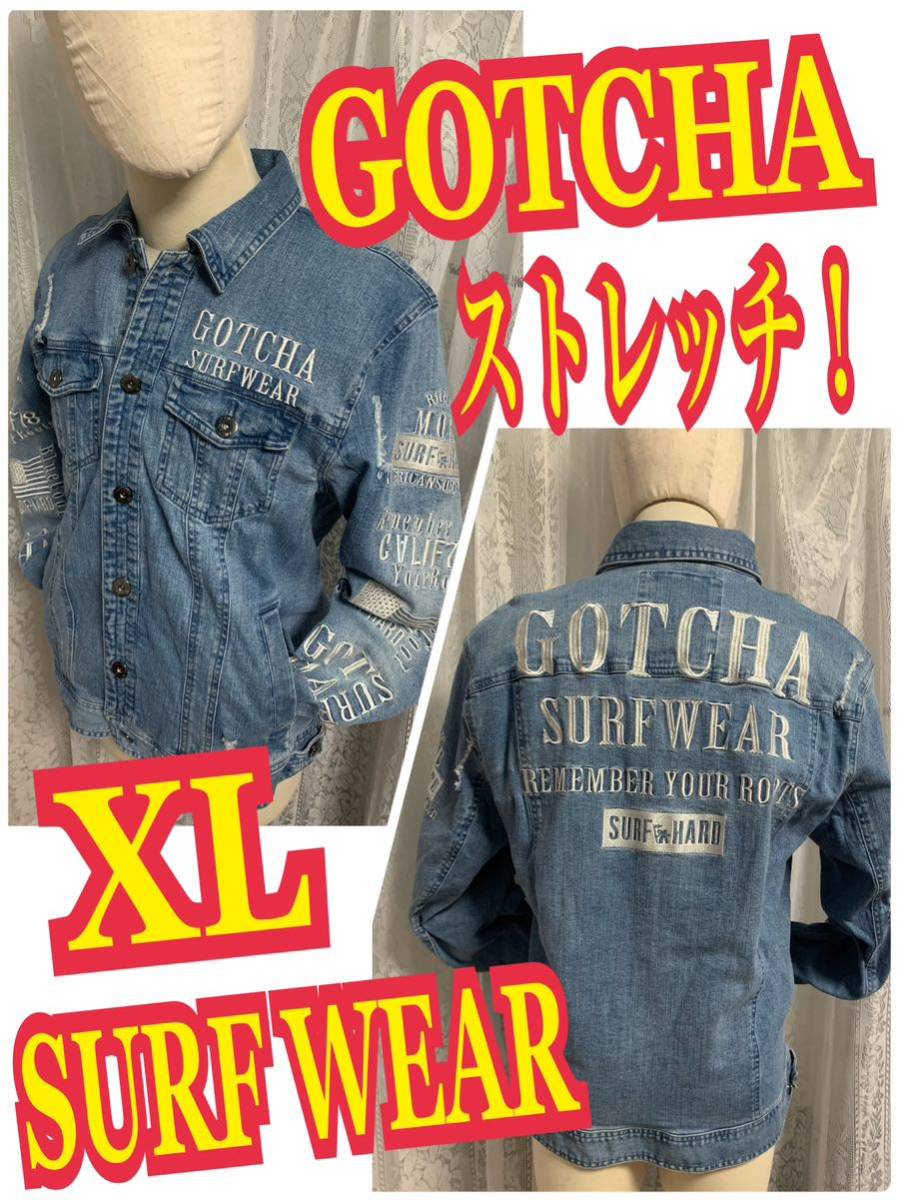 GOTCHA SURF WEAR ガッチャサーフ　デニムジャケット　ストレッチ　刺繍ロゴ　XLサイズ