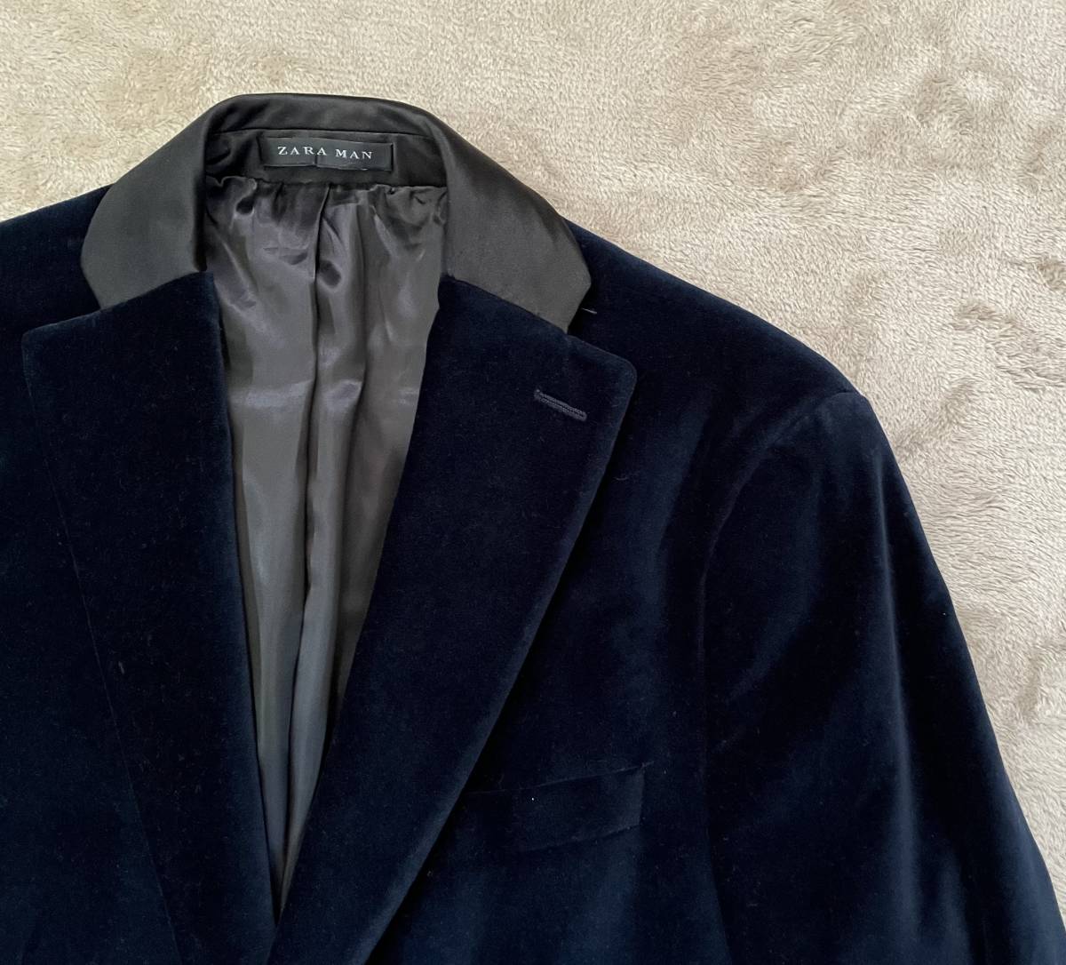 ◆ ZARA MAN (ザラ マン) ベロア 黒襟のテーラードジャケット (ネイビー) サイズM ◆_画像5