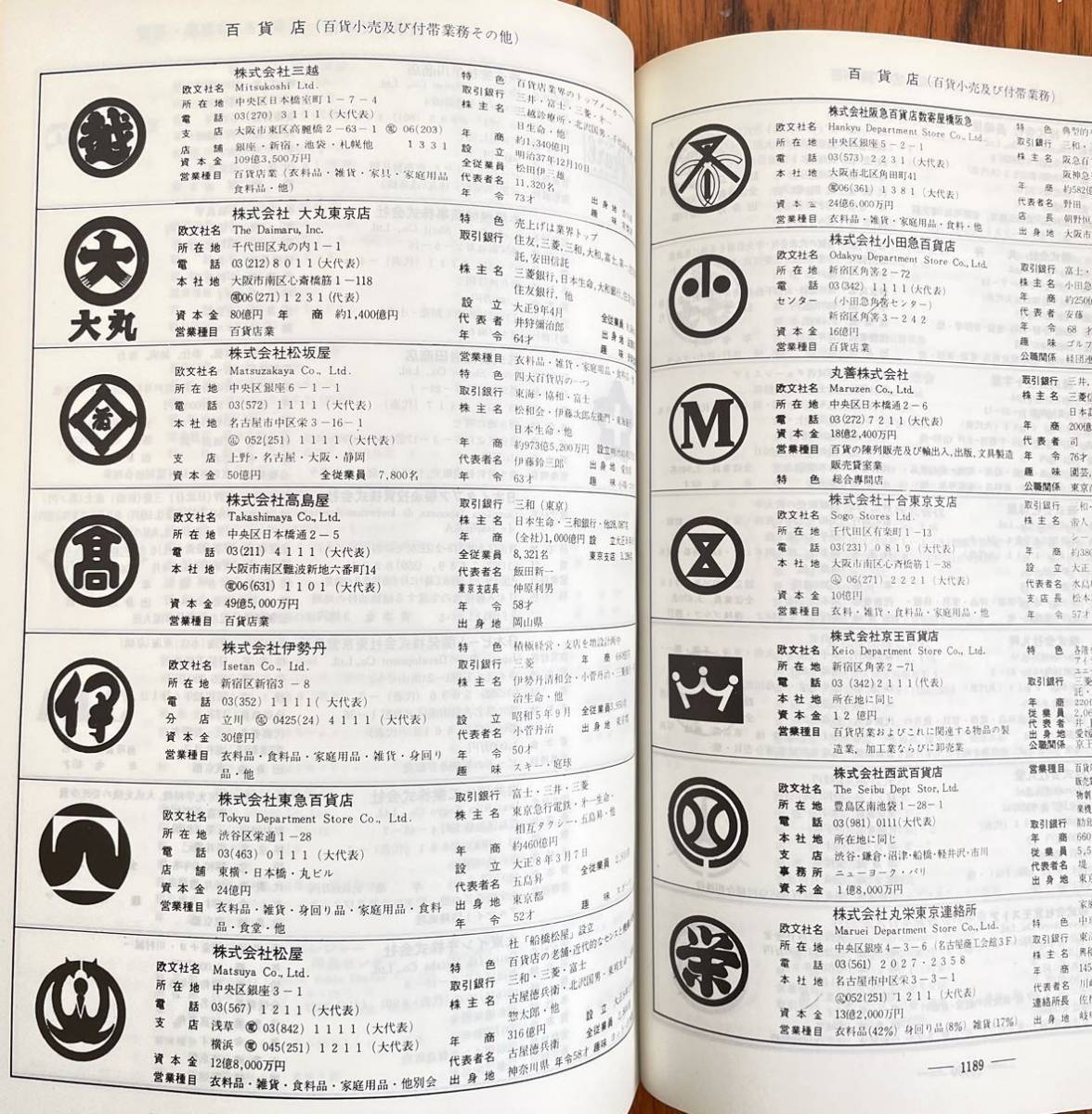 東京有力商工名鑑 1969年 初版 商工会 名簿 屋号 企業 ロゴマーク デザイン 百貨店 旅客 鉄道会社 金融業 興信所 東証 高度経済成長の画像8