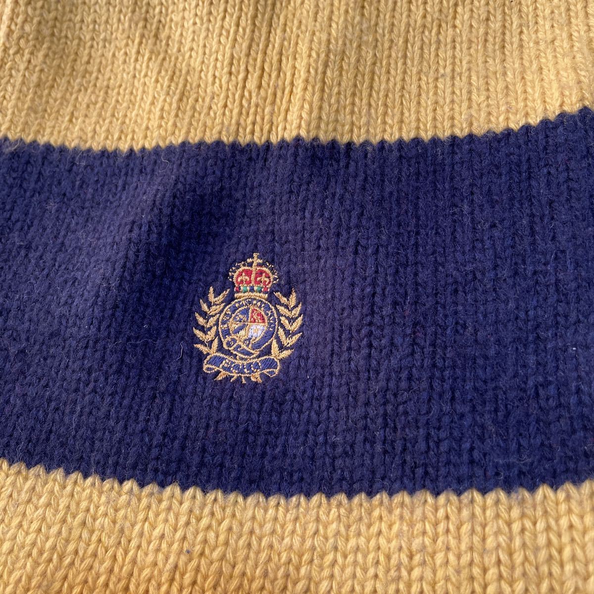 新品 タグ付き POLO RALPH LAUREN ポロラルフローレン ボーダーマフラー イエロー ネイビー ロゴ ニット 黄色 紺色 プレゼント ギフト_画像2